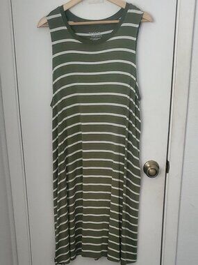 Time And Tru Green/White Striped Tank Dress Women's Size XL
